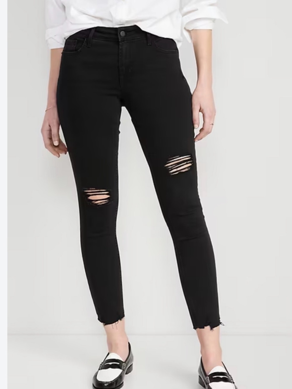 Black Women's Raw-Hem Mid-Rise Jeans